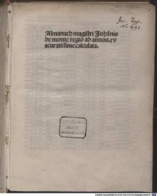 Almanach ad annos XV accuratissime calculata
