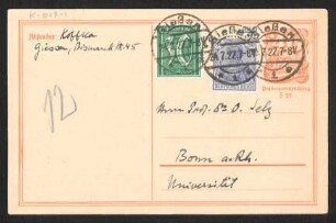 [Postkarte von Kurt Koffka an Otto Selz vom 23. Juli 1922]