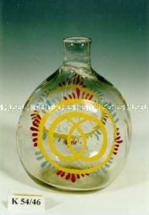 Flasche mit Emailmalerei und Aufschrift "Vivat der Meister Beck"
