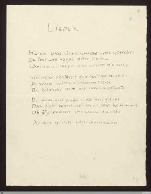 [Das Neue Reich] - [Handschrift] - Lieder (Horch was die dumpfe erde spricht) - StGA-George I,0902 : [SW IX: H12]; [SW IX, S. 103/173]
