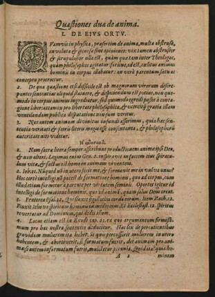 Quaestiones duae de anima. I. De Eius Ortu.