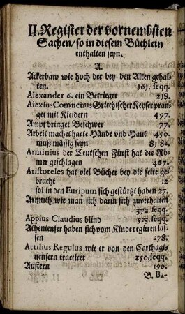 II.Register der vornembsten Sachen/so in diesem Büchlein enthalten seyn.