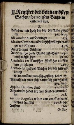 II.Register der vornembsten Sachen/so in diesem Büchlein enthalten seyn.