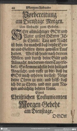 Morgen-Andacht am Dienstage