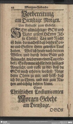 Morgen-Andacht am Dienstage