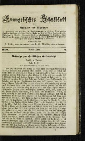 Beiträge zur christlichen Erkenntniß : Gottes Tamm ; Joh. 1, 29 ; (eine Passionsbetrachtung)