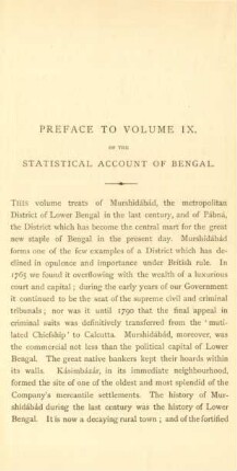 Preface to volume IX. of the statistical account of Bengal