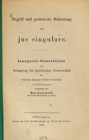Begriff und praktische Bedeutung des jus singulare