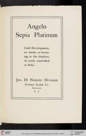 Jos. Di Nunzio Division, Eastman Kodak Co. [Angelo Sepia Platinum Paper]