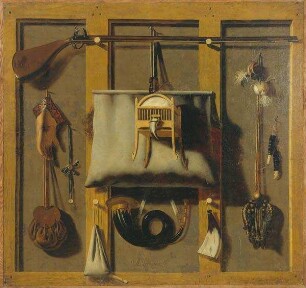 Stillleben mit Jagdutensilien (Trompe l'Oeil, Lockinstrumente)