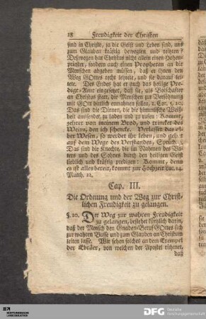 Cap. III. Die Ordnung und der Weg zur Christlichen Freudigkeit zu gelangen.