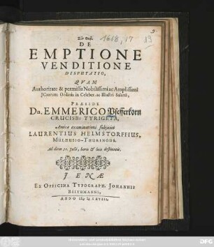 De Emptione Venditione Disputatio