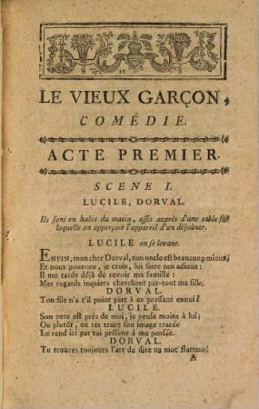 Le vieux garçon : comédie en cinq actes, en vers