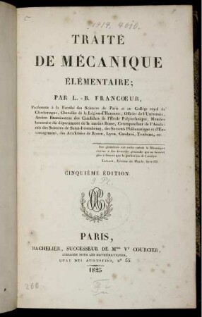 Traité de mécanique élémentaire