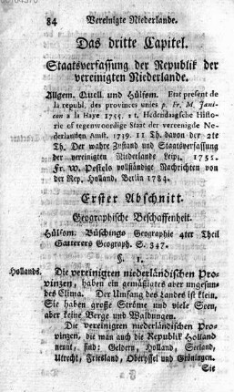 Das dritte Capitel. Staatsverfassung der Republik der vereinigten Niederlande