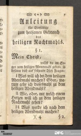 Anleitung für Einfältige zum heilsamen Gebrauch des heiligen Nachtmahls.
