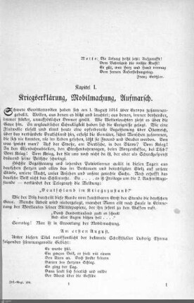 Kapitel I: Kriegserklärung, Mobilmachung, Aufmarsch.