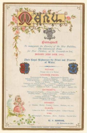 Menükarte : Banquet to inaugurate…, W.S.Addison
