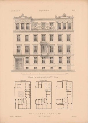 Wohnhaus Georgenstraße, Berlin: Grundrisse (aus: Architektonisches Skizzenbuch, H. 1115/4, 1872)