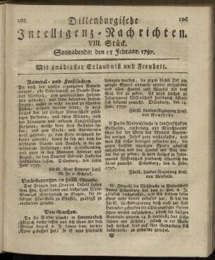 VIII.Stück. Sonnabends: den 25. Februar 1797.