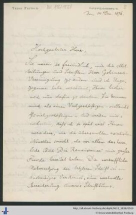 Brief von Theodor Fritsch vom 14.12.1896.