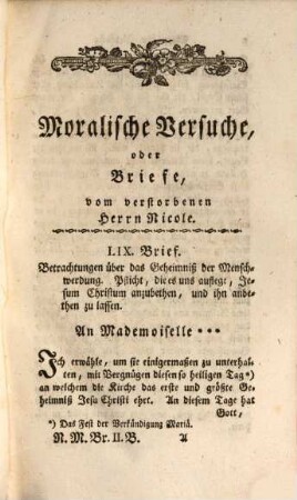 Moralische Versuche, oder Briefe, vom verstorbenen Herrn Nicole, 2