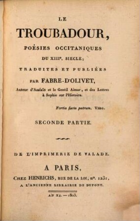 Le Troubadour : poésies occitaniques du XIIIe siècle. 2
