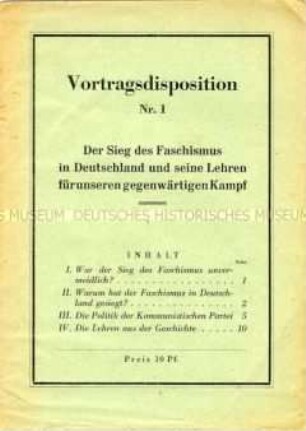 Schulungsmaterial der KPD: Vortragsdisposition Nr. 1
