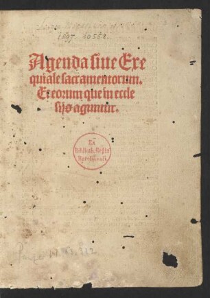 Agenda siue Exe||quiale sacramentorum.|| Et eorum que in eccle||sijs aguntur.||