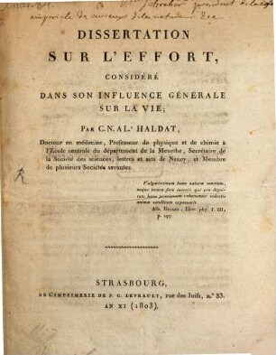 Dissertation sur L'Effort considéré dans son influence générale sur la vie