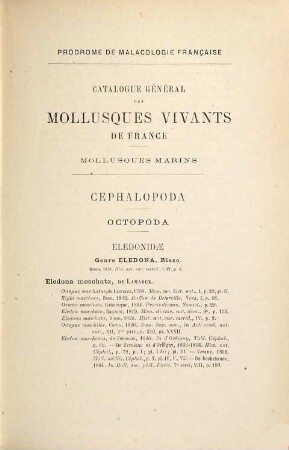 Prodrome de Malacologie française : Catalogue général des Mollusques vivants de France. Mollusques marins