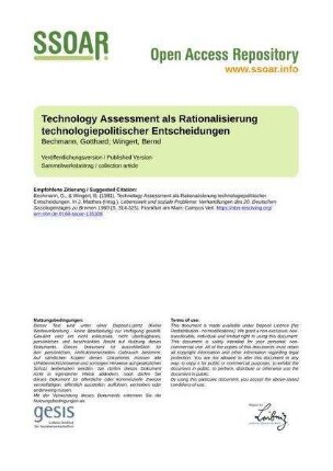 Technology Assessment als Rationalisierung technologiepolitischer Entscheidungen