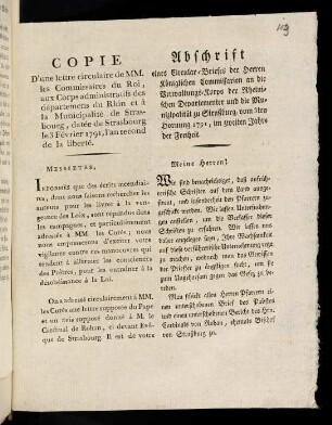 1r-1v, Copie D´une lettre circulaire de MM. ...