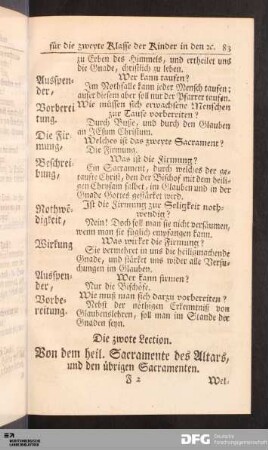 Die zwote Lection. Von dem heil. Sacramente des Altars, und den übrigen Sacramenten.
