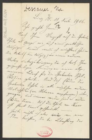 Brief an B. Schott's Söhne : 11.11.1906