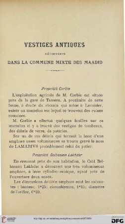 Sér. 4: Vestiges antiques découverts dans la commune mixte des Maadid