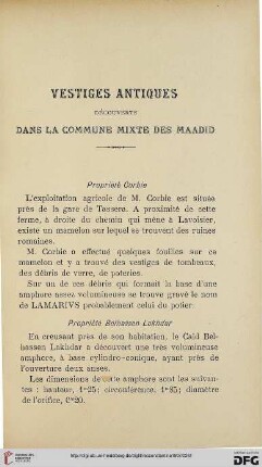 Sér. 4: Vestiges antiques découverts dans la commune mixte des Maadid