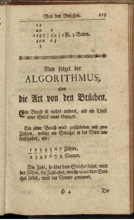 Nunf folget der Algorithmus, oder die Art von den Brüchen.