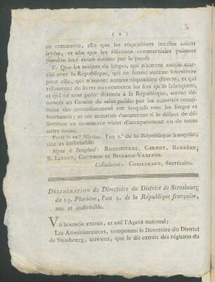 Délibération du Directoire du District de Strasbourg ...