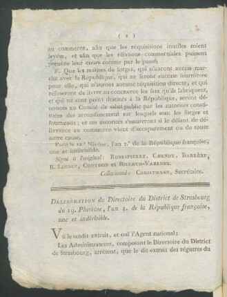 Délibération du Directoire du District de Strasbourg ...