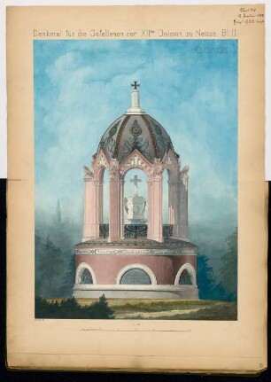 Gefallenendenkmal, Neiße Monatskonkurrenz Januar 1872: Aufriss Vorderansicht; Maßstabsleiste