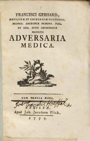 Francisci Gebhard, ... Adversaria medica : cum tabula aenea