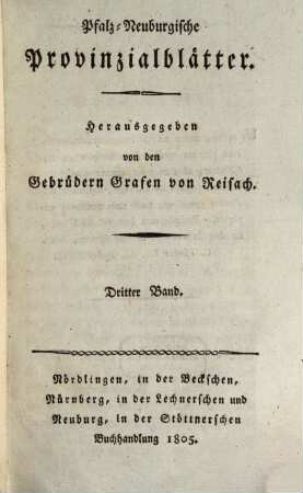 Pfalz-Neuburgische Provinzialblätter. 3. 1805, Heft 1 - 2