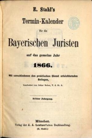 Stahl's Terminkalender für die bayerischen Juristen, 3. 1866