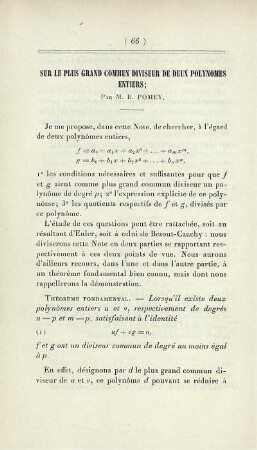 Sur le plus grand commun diviseur de deux polynomes entiers.