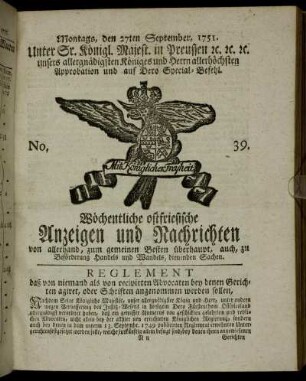 No. 39. Montags, den 27ten September, 1751.