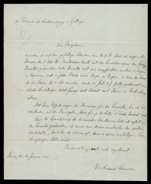 Brief von Richard Schröder an Dieterichsche Buchhandlung, Göttingen