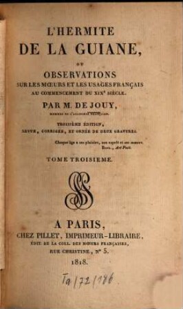 Oeuvres. 3,3. T. 3. - 3. éd. rev., corr. et orné de 2 grav. - 1818. - VII, 345 S. : Ill.