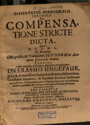 Dissertatio Inauguralis Juridica De Compensatione Stricte Dicta