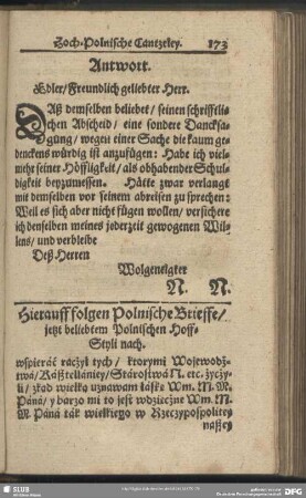 Hierauff folgen Polnische Brieffe, jetzt beliebtem Polnischen Hoff-Styli nach